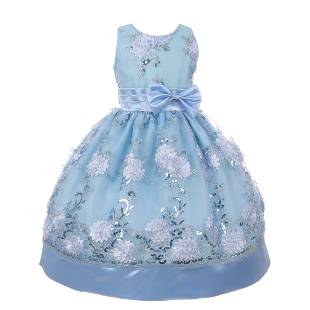 Shanil Girls Baby Blue Sequin Floral Embroidered Junior Bridesmaid
