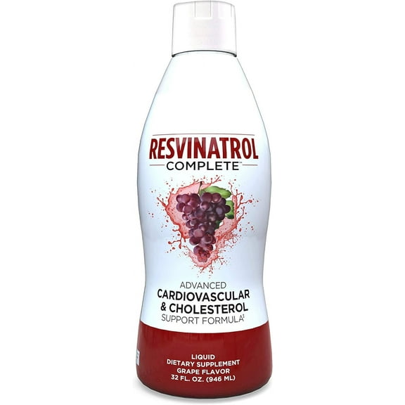 Resvinatrol Complete- 32 oz. Advanced Liquid Cardiovascular & Cholesterol Support Formula – Liquid Resveratrol Supplement Promotes Healthy Aging, Heart Health & Energy