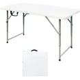thumbnail image 1 of ZXNYH Folding Tables 4 Foot, 4ft Foldable Small Table with Handle, Adjustable Height Card Table Indoor Outdoor, Portable Plastic Party Dining Tables, White, 1 of 6