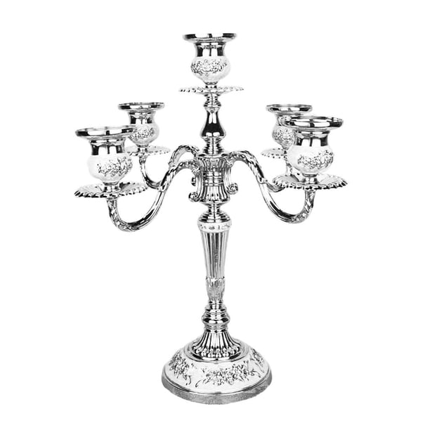 Candelabro de 5 brazos para mesa de comedor, adornos para banquetes, 36,5 cm de alto Plata