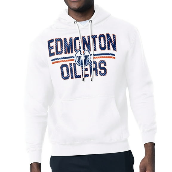 Men's Starter White Edmonton Oilers Mesh Look Team Name Logo Tri-Blend Pullover Hoodie