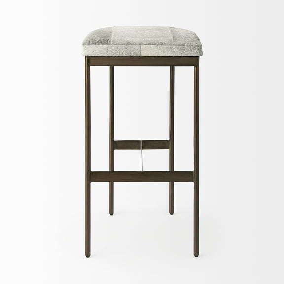 Millie 16.5L x 18.0W x 30.0H Light Gray Hair On Hide Leather Stool