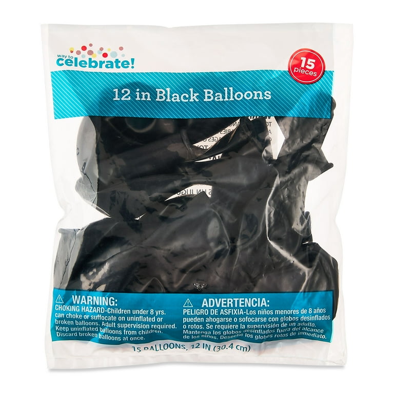 Way To Celebrate 12" Black Latex Balloons, 15 Count