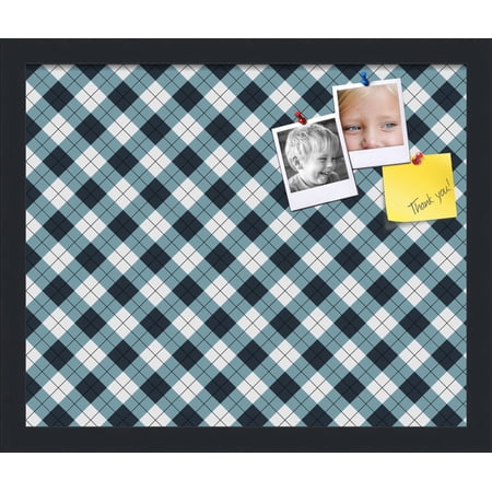 PinPix 17x14 Custom Cork Bulletin Board Argyle Mixed Blue Poster Board Has a Fabric Style Canvas Finish Framed in Argyle Mixed Blue by ArtToFrames (PinPix-630)