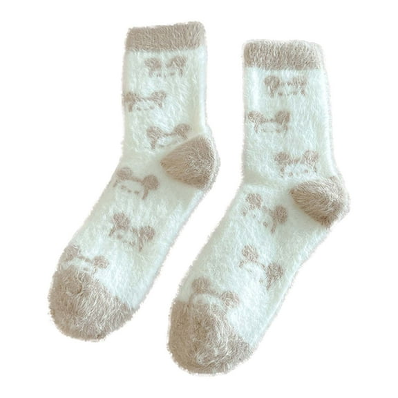Bibifish Womens Socks Fall Winter Thick Thermal Socks Cozy Lined Crew Socks Cute Printed Fluffy Girls Home Sleeping Socks