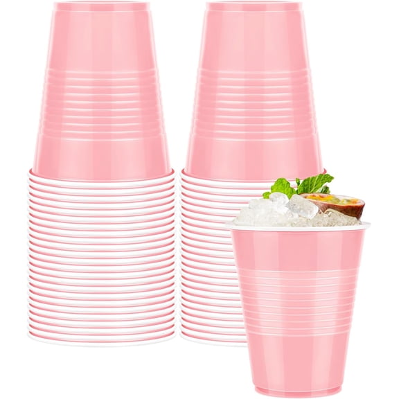 50 Pack Disposable Plastic Cups 12 Ounce Pink Drinking Bulk Cup for Wedding Birthday Party