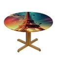 thumbnail image 3 of Wuche Paris Tower Flower Round Fitted Tablecloth with Elastic Edge  Fitted Table Cloth for Round Table Circular Table Cover Waterproof Wipeable Round Elastic Table Cloth, 3 of 7
