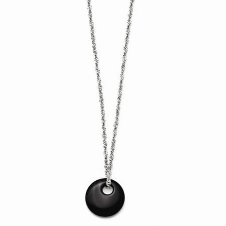 Circular Jewelry - Stainless Steel Black Onyx Circular Polished Necklace