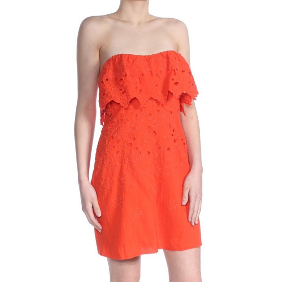Free People Womens Morning Dove Strapless Mini Dress, Red, 4