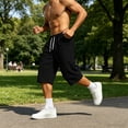 thumbnail image 7 of Hurxie Men's Baggy Sweat Shorts Long Below Knee Fleece Capri Shorts Athletic Casual 3/4 Pants with Pockets Black,L, 7 of 7