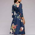 thumbnail image 3 of Women's Floral Printed Tunic Flared Midi Dress Round Neck Party Cocktail Dresses, 3 of 6