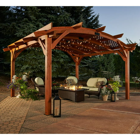 Sonoma 12 x 16 ft. Arched Wood Pergola - Redwood - Walmart.com