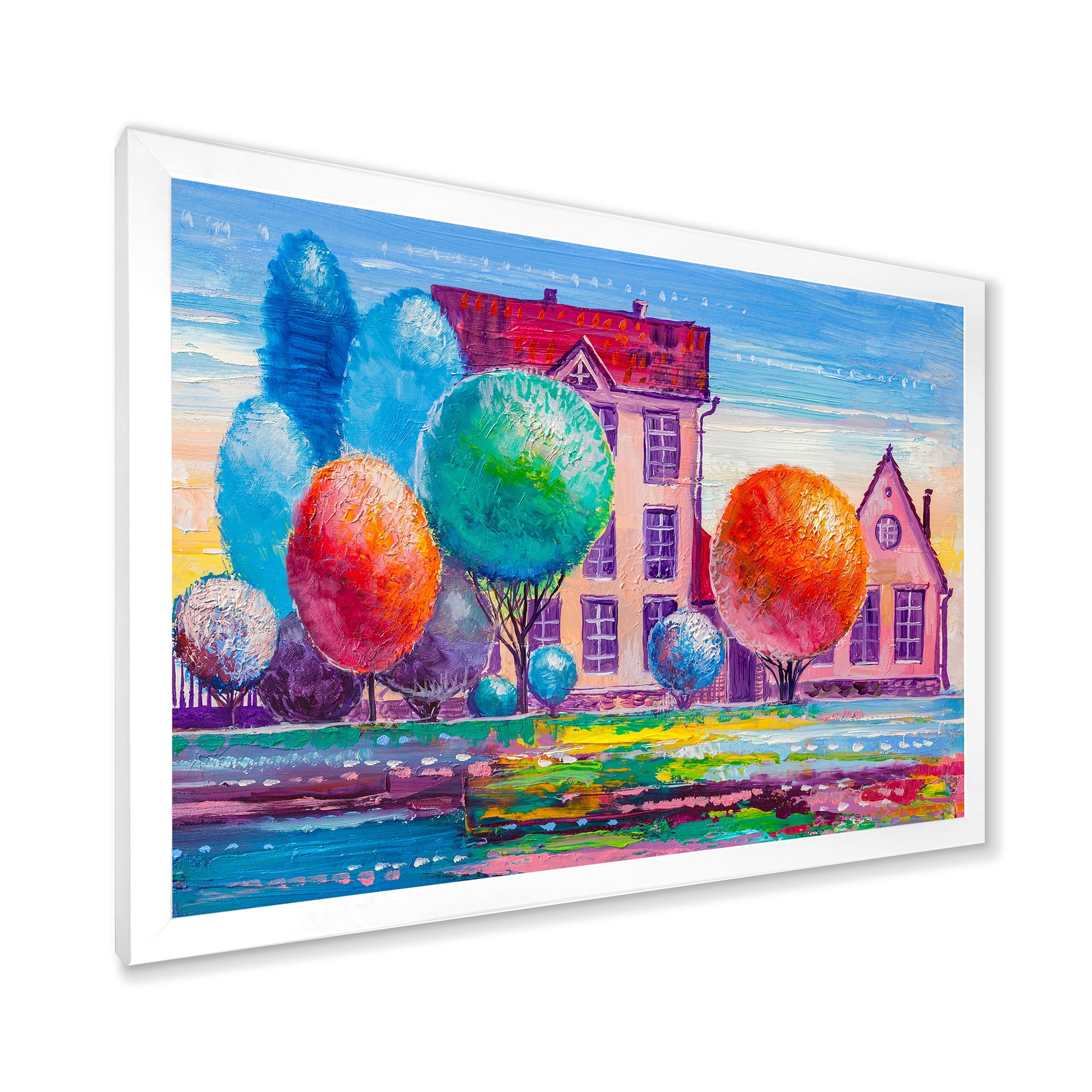 Designart 'Abstract Daydream House In The VIllage' Traditional Framed Art Print