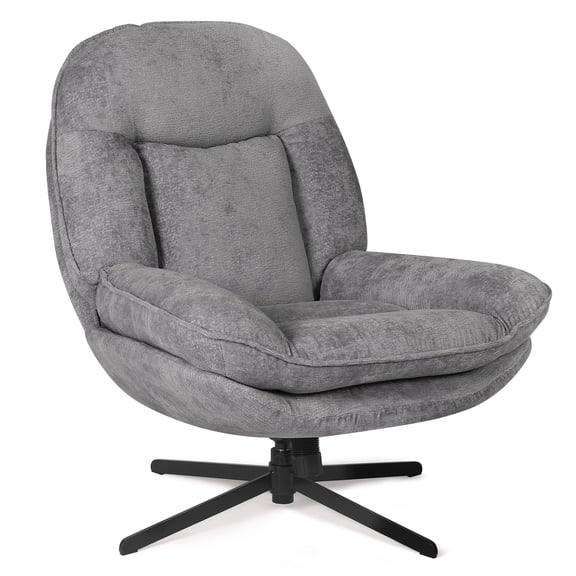 Pmango 1 Pack 360°Free Swivel Accent Chair for Living Room, Slightly 20°Rocking, 24" High Backrest Upholstered Armchair, Ergonomic Design, Chenille Breathable Soft Fabric Modern Single Sofa, Gray