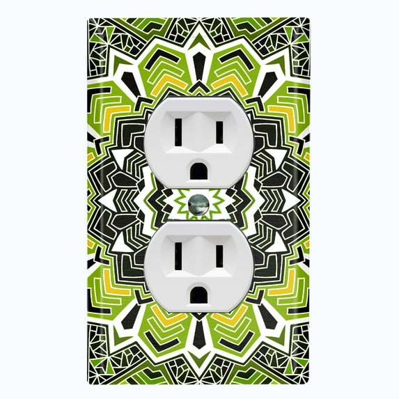Metal Light Switch Plate Cover Mandala Green Black Flower Tile Pattern MDL059