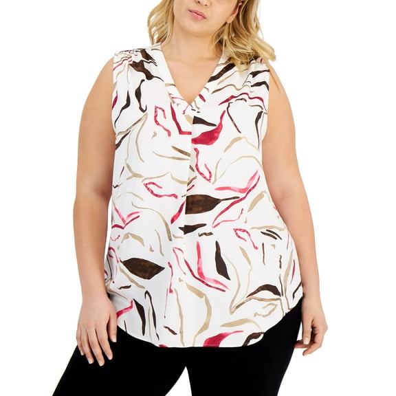 Alfani Plus Size Sleeveless Printed Top Pink Soft Line 0X