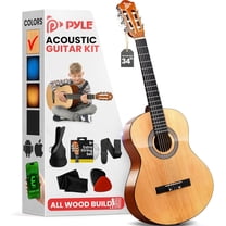 Pyle Beginner Acoustic Guitar Kit, 34" 1/2 Junior Size 6-String All-Wood Instrument for Kids & Adults, Natural Gloss Finish