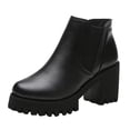 thumbnail image 1 of WEAIXIMIUNG Short Boots Women Wide Zip Fashion Women Square Heels On Solid Color Short Boot Round Toe Work Shoes, 1 of 7