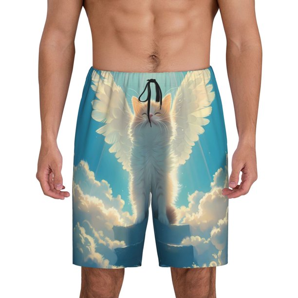 Fotbe Sunshine Cute Winged Cat Pantalones Cortos de Pijama para Hombre, Ropa de Dormir, Pantalones de Pijama Cortos para Hombre-X-Large