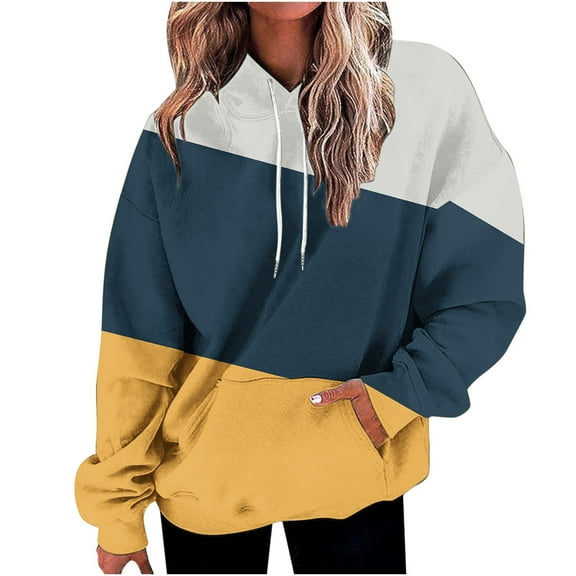 Plus Size Hoodies for Women Pullover Fashion Loose Fitting Solid Color Long Sleeved Hoodie Sports Top