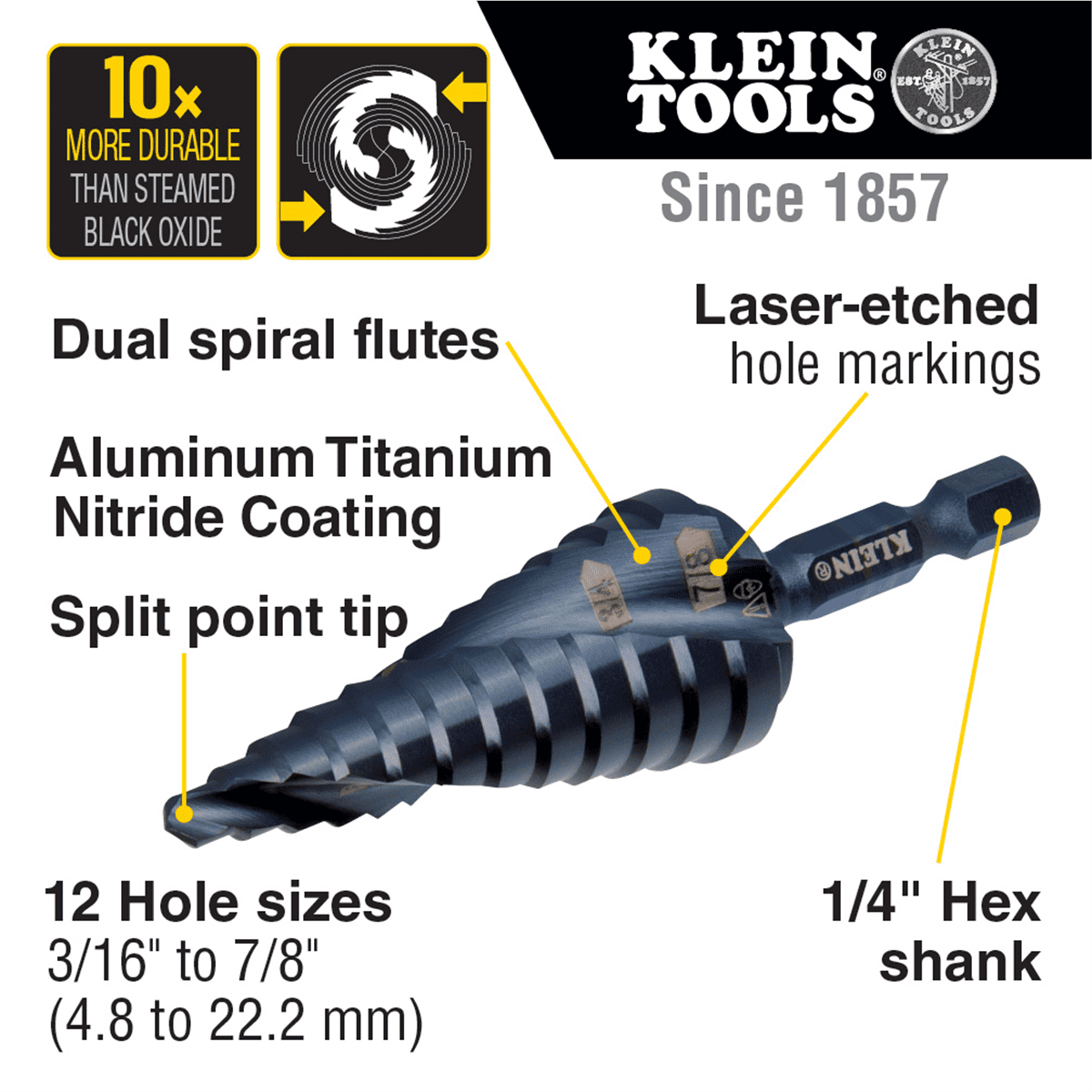Klein Tools Premium Electrician's Quick Release Step Bit Set, 3 Piece