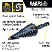 Klein Tools Premium Electrician's Quick Release Step Bit Set, 3 Piece