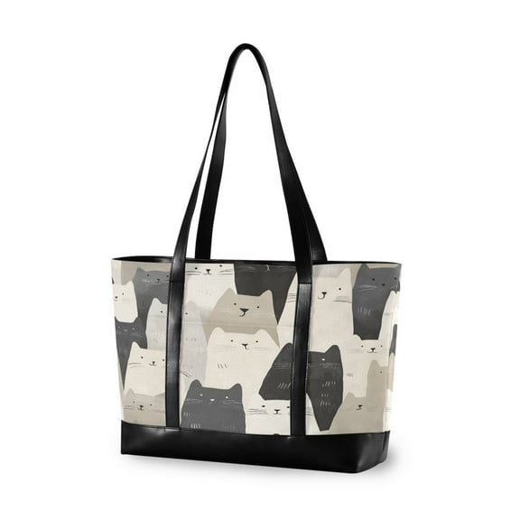 FORMRS Canvas Laptop Tote Bag for Women with 15.6" Computer Compartments Shoulder Handbag, White Cute Cats