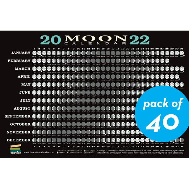 2022 Moon Calendar Card 40 Pack Lunar Phases Eclipses And More Other Walmart Com