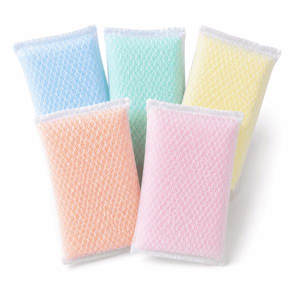 5 Pack Nylon Scrub Sponges, Reusable Kitchen Scouring Pads