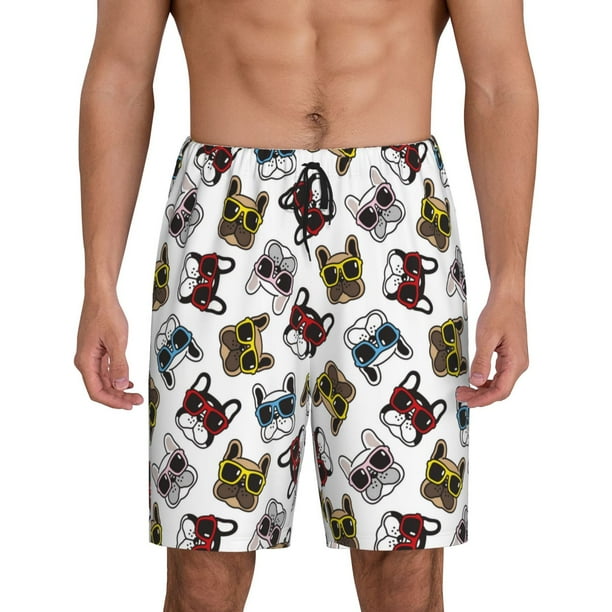 Fotbe Bulldog Sunglasses Face Pantalones Cortos de Pijama para Hombre, Ropa de Dormir, Pantalones de Pijama Cortos para Hombre-Large
