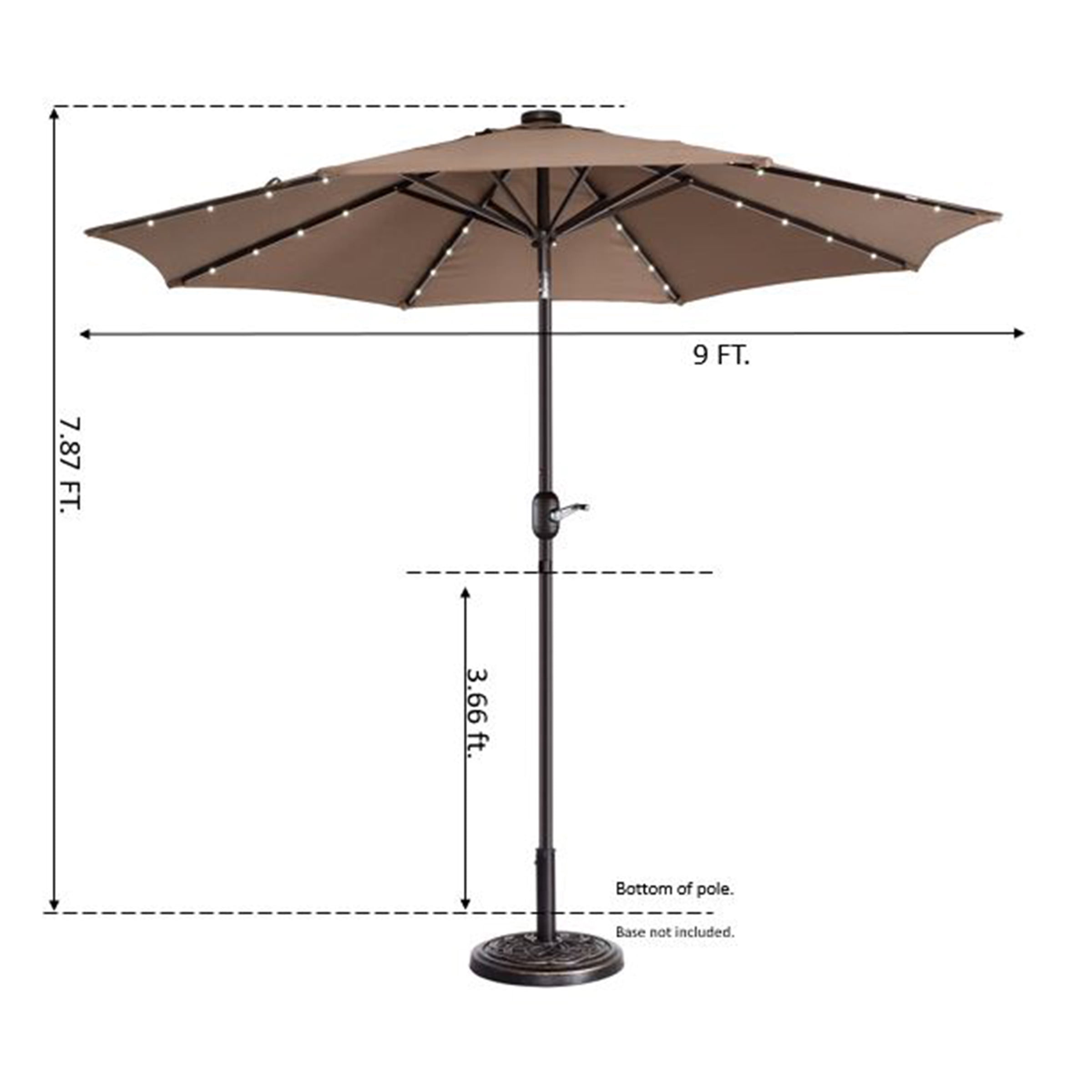 Villacera 9FT Outdoor Patio Umbrella with Solar Lights and Tilt, Brown
