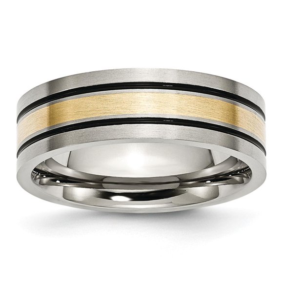 Titanium Vintage 14k Gold Inlay 7mm Ring Man Wedding Precious Metal   For Dad Mens  For Him