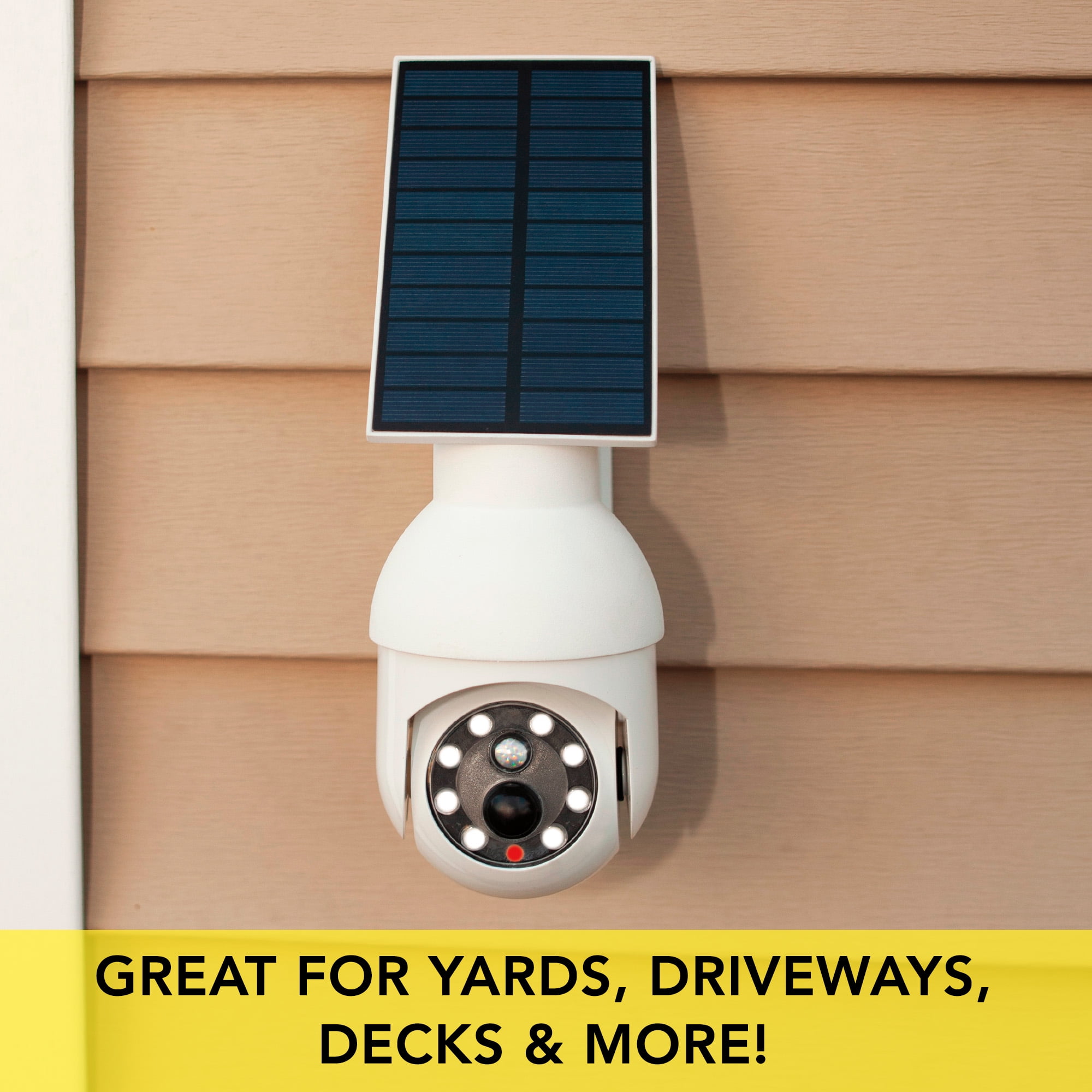 Handy Brite Solar Security 360 LED Light that Looks like a Camera with a Beam Spread of 120 Degrees.