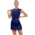 thumbnail image 2 of SiiRoh Women Lyrical Dance Dress Rhinestone Figure Skating Dresses Sleeveless Ballet Dancewear Navy Blue S, 2 of 6