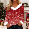 thumbnail image 2 of Holzkary Merry Christmas Sweatshirt for Women Faux Fur Trim V Neck Sweatshirts Graphic Xmas Long Sleeve Holiday Pullover Christmas Snowflake Print Plush Collar Plush Cuffs Long Sleeved T Shirt Red Xl, 2 of 4