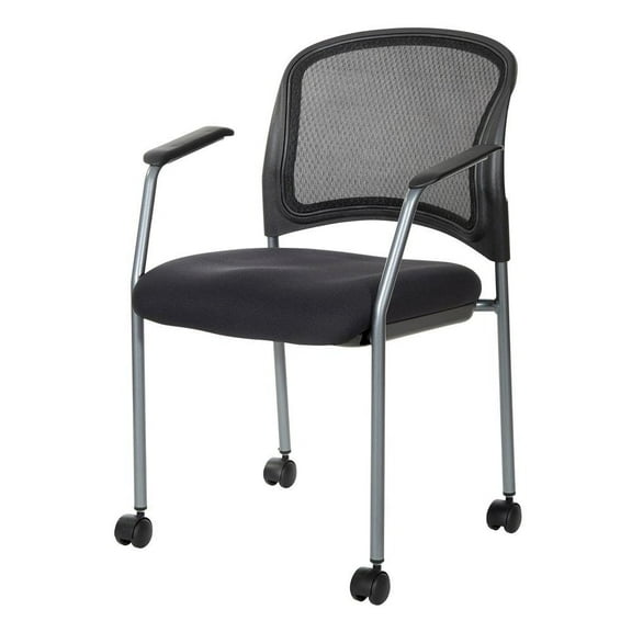 FurniFact Black Reception Chair With Wheels – High-Back Guest Chair for Offices