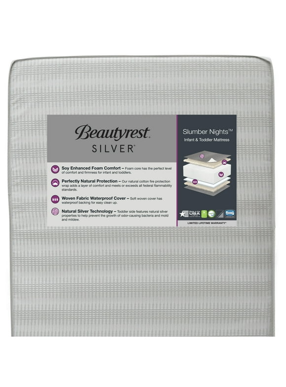 Beautyrest Silver Slumber Nights 2-Stage Antimicrobial Crib & Toddler Mattress, Soy Foam Core