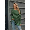 thumbnail image 2 of Women's Striped Contrast Color Round Neck Long Sleeve Loose T-Shirt Top, 2 of 3