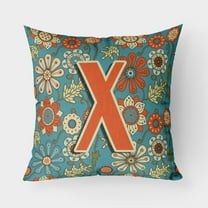 Carolines Treasures CJ2012-XPW1818 Letter X Flowers Retro Blue Canvas Fabric Decorative Pillow 18H x18W multicolor