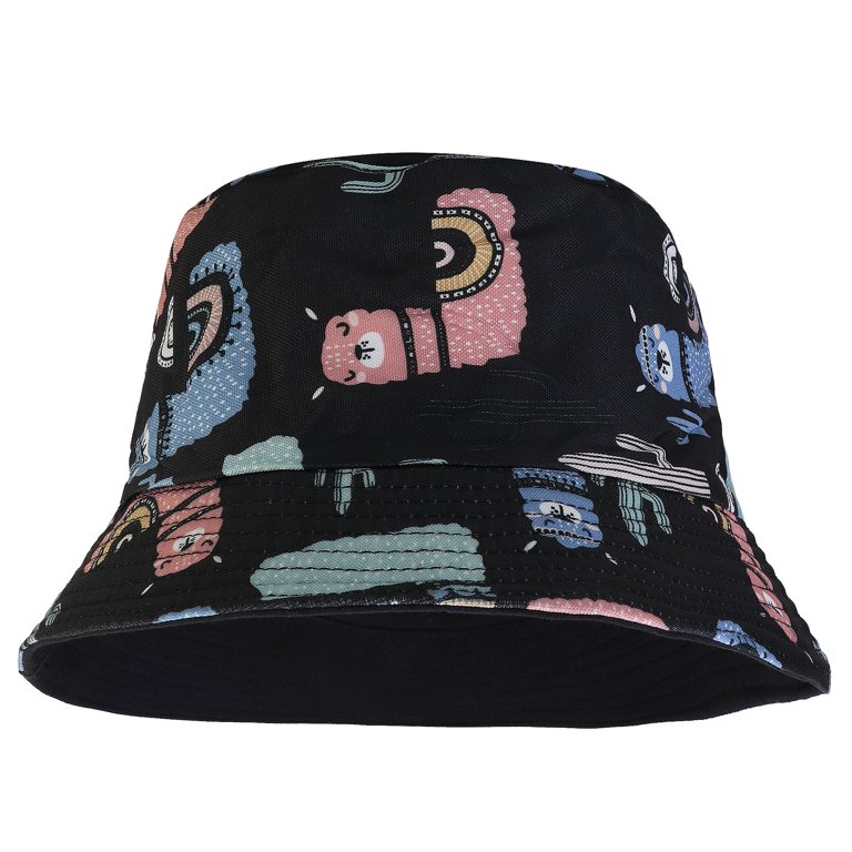 Reversible Bucket Hat For Men Women Summer Travel Beach Outdoor Fishing Hat  100% Cotton - J896-Black
