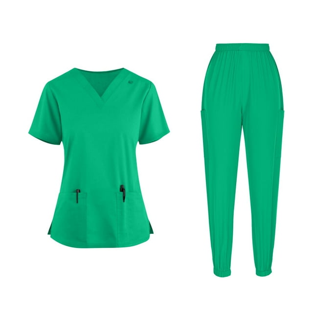 fheaev Ensemble d'Uniforme d'Infirmière pour Femmes Ensemble de Sarraus Sarraus Médicaux Haut à Col en V avec Poche Pantalon Jogger Uniforme d'Infirmière Athlétique Uni Extensible Évacuant l'Humidité et Facile d'Entretien
