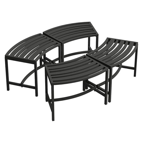 Metal Outdoor Benches Curved Set of 4 - Heavy Duty Steel Patio Seating for Garden, Backyard, Porch - 24 Inch Outer Perimeter, Black