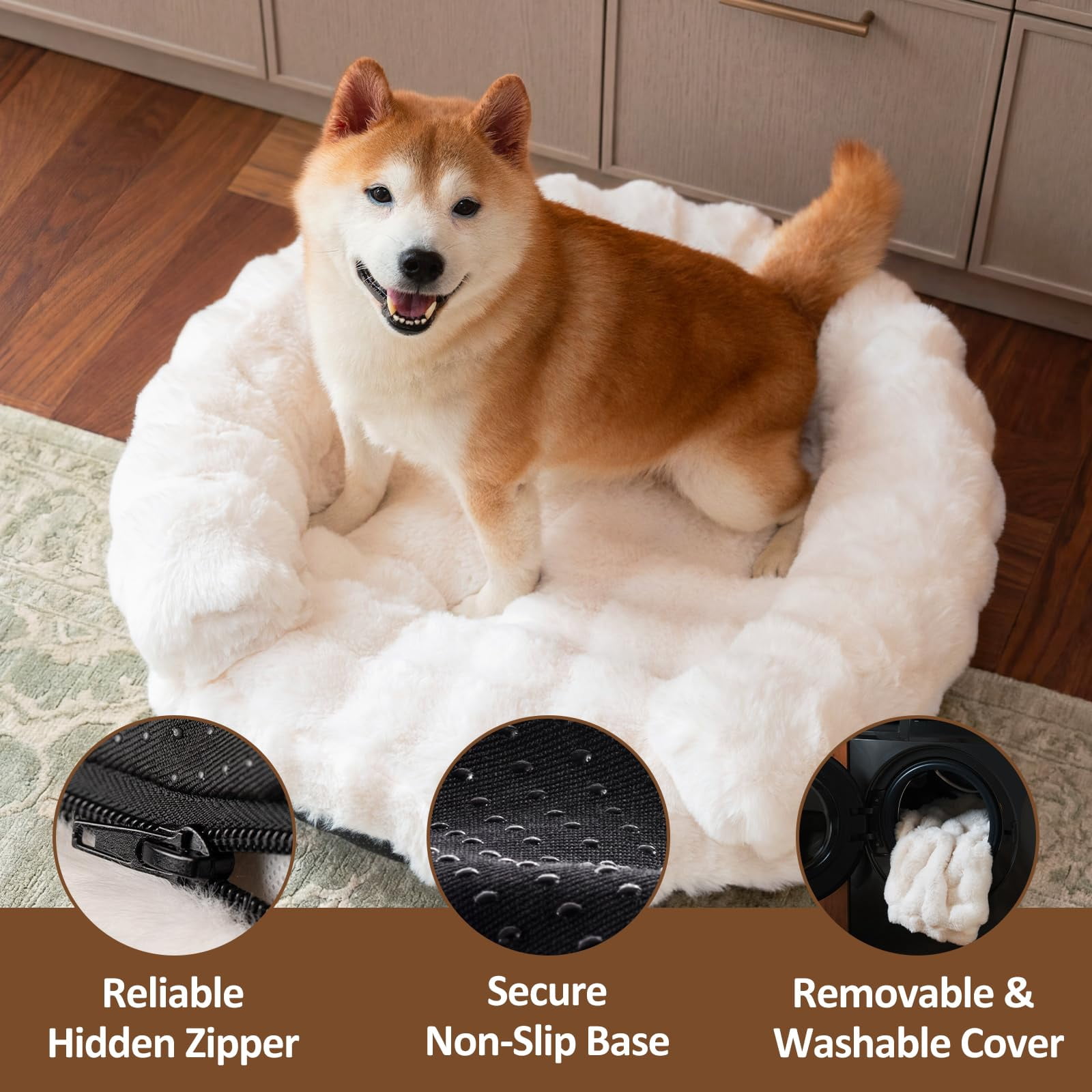 Dog Bed Couch Sofa For Small Medium Dogs And Cats Round Plush Pet Washable Puppy With Removable Cover Furniture Indoor Pets 30 X 30 9 White