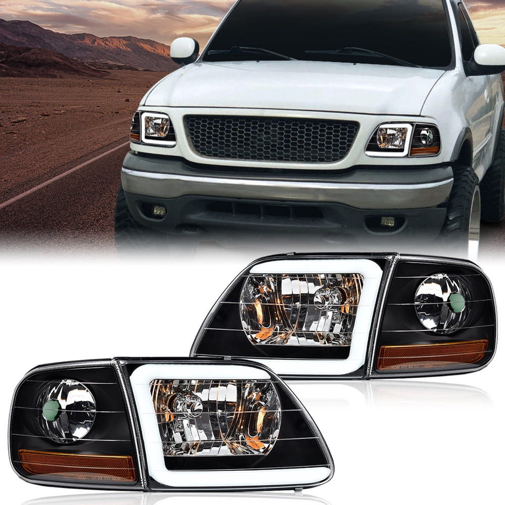 PIT66 LED DRL Headlights & Corner Lights Black Fit for F-150 Expedition 1997-2004