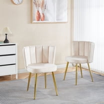 Modern Dining Chairs, Set of 2 Velvet Dining Chairs with Golden Metal Legs, White Chairs for Dining Room, Living Room, Cafe