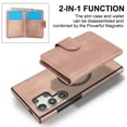 thumbnail image 2 of 2 in 1 Detachable Magnetic Phone Cases Compatible with Samsung Galaxy S25 Ultra, with Credit Card Holder, Classic Durable Premium PU Leather Kickstand Rugged Flip Cover for Women Men, Rosegold, 2 of 6