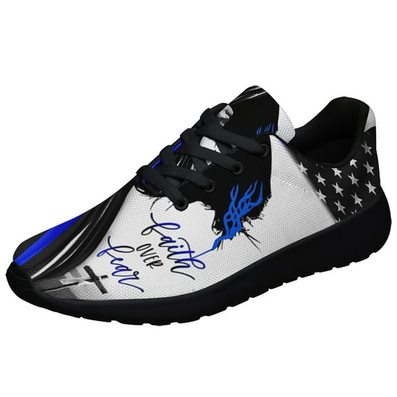 Faith Over Fear Thin Blue Line Shoes Sneakers for Women Men Black Size 3.5