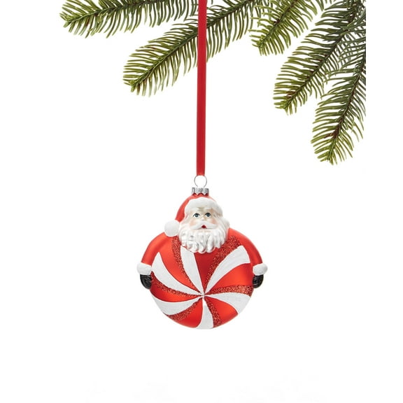 Holiday Lane Christmas Cheer Santa With Peppermint Ornament, Red