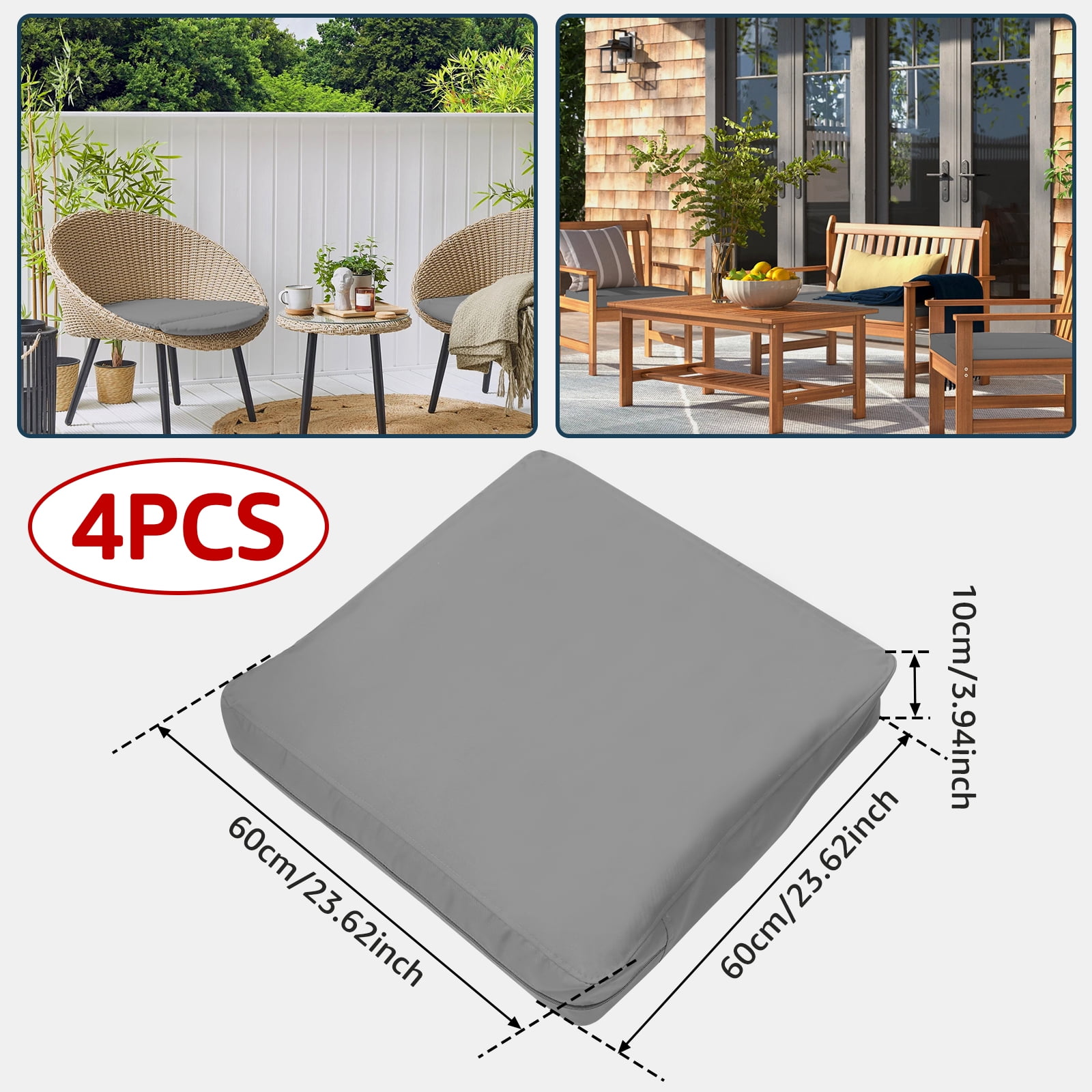 Light Gray Outdoor Seat Pad Cover, Patio Chair Cushion Replacement Covers , 24" x 24", 4 Pack