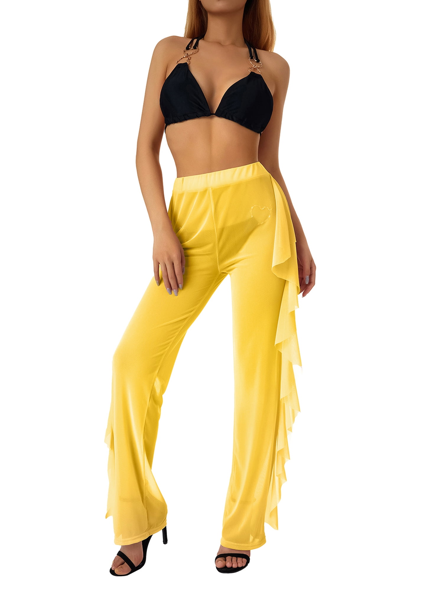 Women's Sexy Sheer Mesh Trousers Swimsuit Bikini Bottom Cover Up Pants